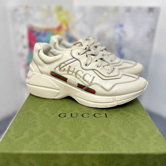 Gucci Rhyton Logo Leather Sneakers White - Picture 5 of 7